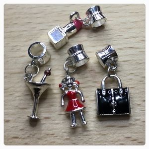 Girl, Handbag, Champagne, Lipstick Dangle Charm Bundle Set